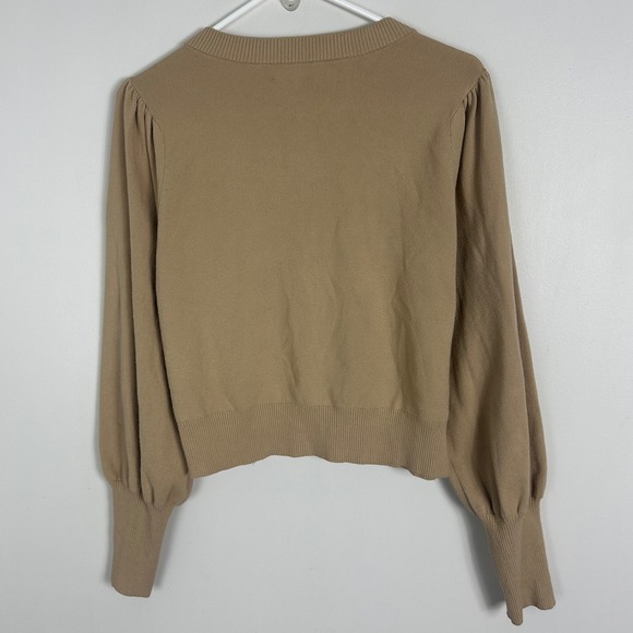 Aritzia Wilfred Alessia Puff Sleeve Cardigan Taupe Beige Sand Womens Size Large - Picture 16 of 16